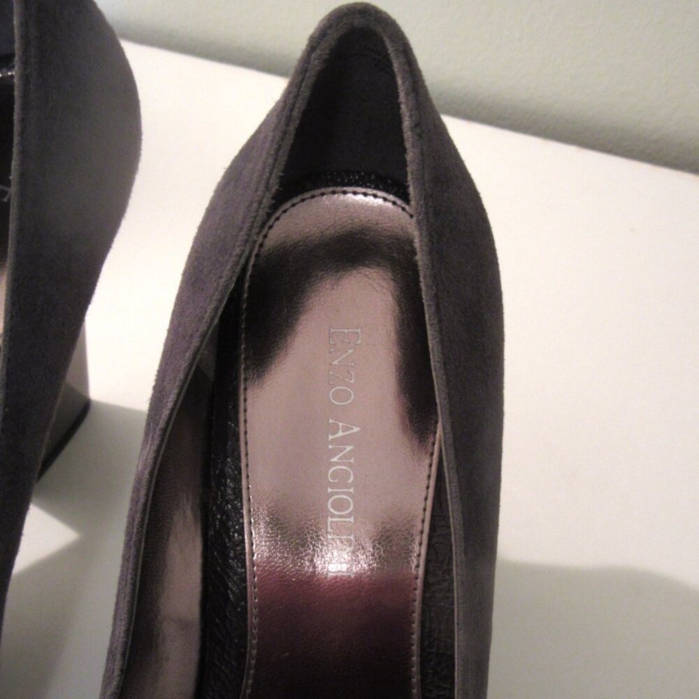 ENZO ANGIOLINI Genuine Suede PUMPS with Silver Leather High Heels & Insole